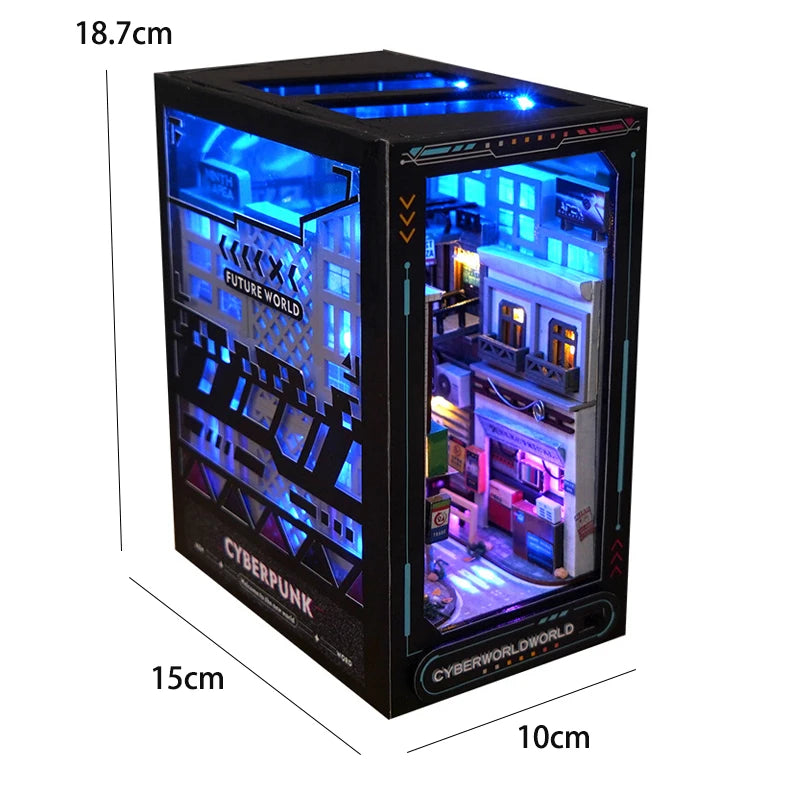 Wooden Mini Doll House DIY Book Nook Kit – Assembly Model 3D Puzzle Bookend Toys Bookshelf Insert Decor with LED Light for Xmas Gifts