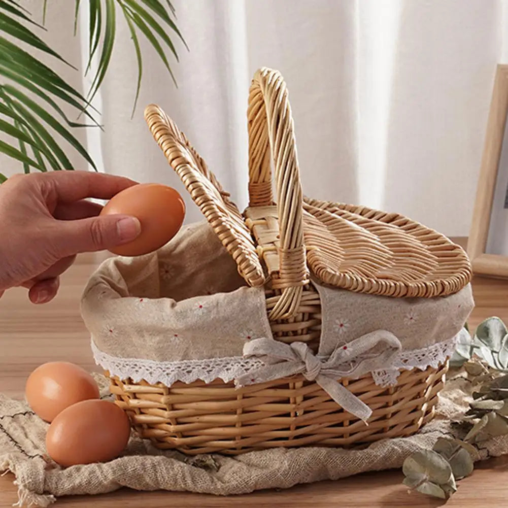 Oval Wicker Picnic Basket with Lid