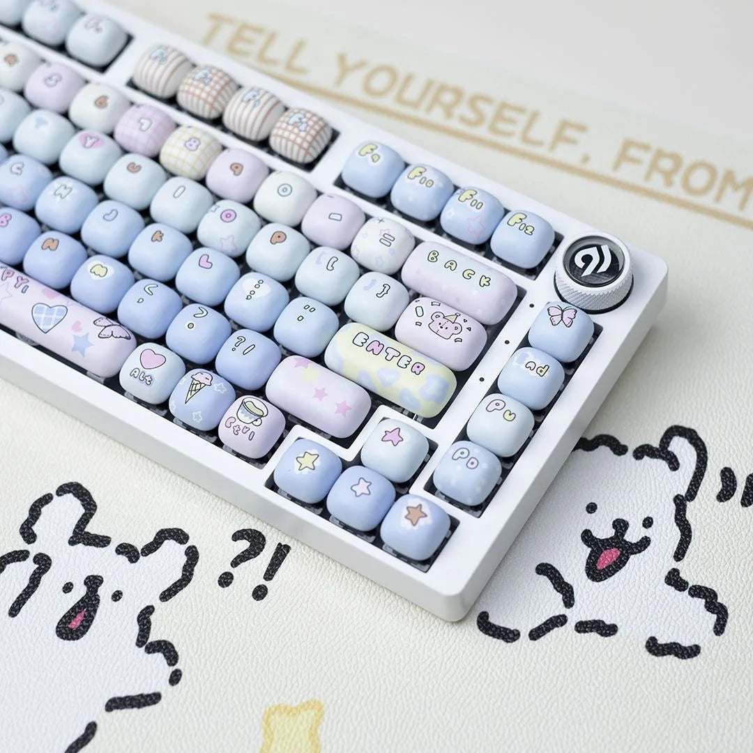 140 Keys Cute Keycaps Cat MOG Keycaps PBT Pink Keys Gift for Girl Cute New Square Thermal Sublimation Mechanical Keyboard 6.25U