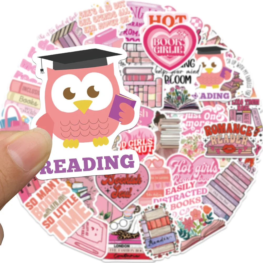 10/25/50pcs Pink Book Reading Graffiti Stickers for DIY Decor Stationery Suitcase Bottle Phone Laptop Skateboard Scrapbooking