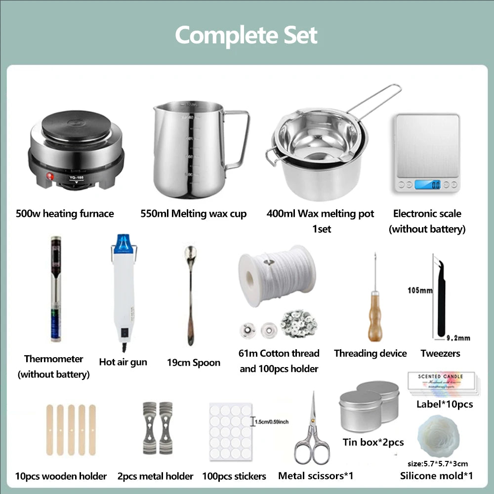 DIY Scented Candle Making Materials Tool Set, Wax Wick Pure Cotton Scented Candle Mold Wax Pot with Wax Melting Hot Plate