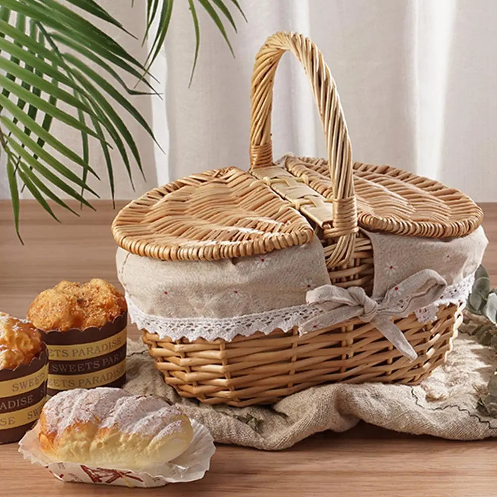 Oval Wicker Picnic Basket with Lid