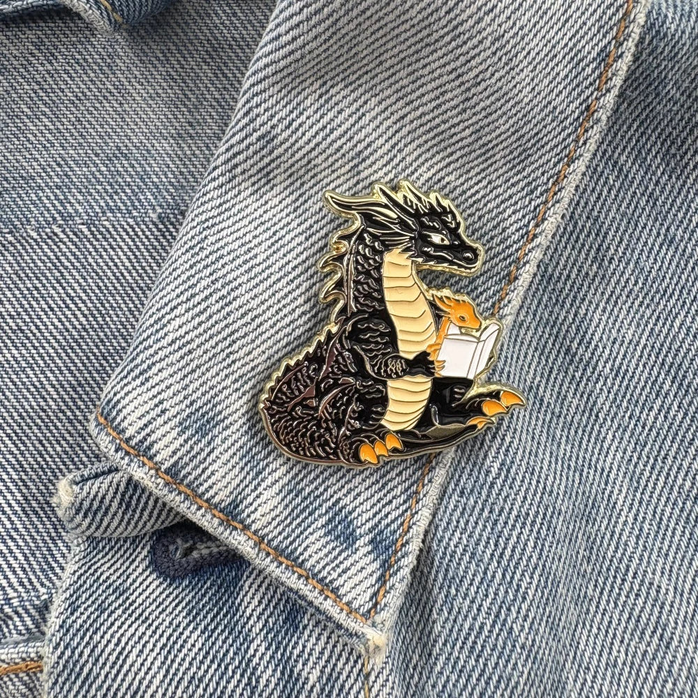 Dragon Reader Fantasy Enamel Brooch Pin