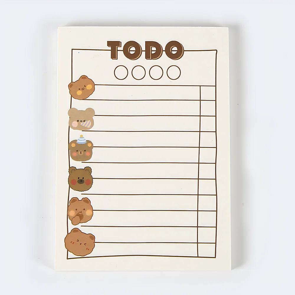 Korean Bear Fruit Non-sticky Notes Lined Memo Pads Cute Check to Do List Shopping Daily Weekly Planner Notepad Stationery Agenda