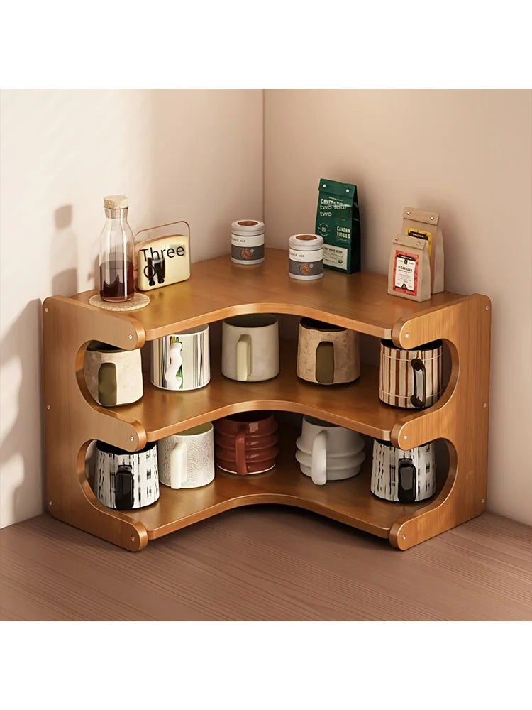 Multi-Tier Bamboo Corner Desk Shelf