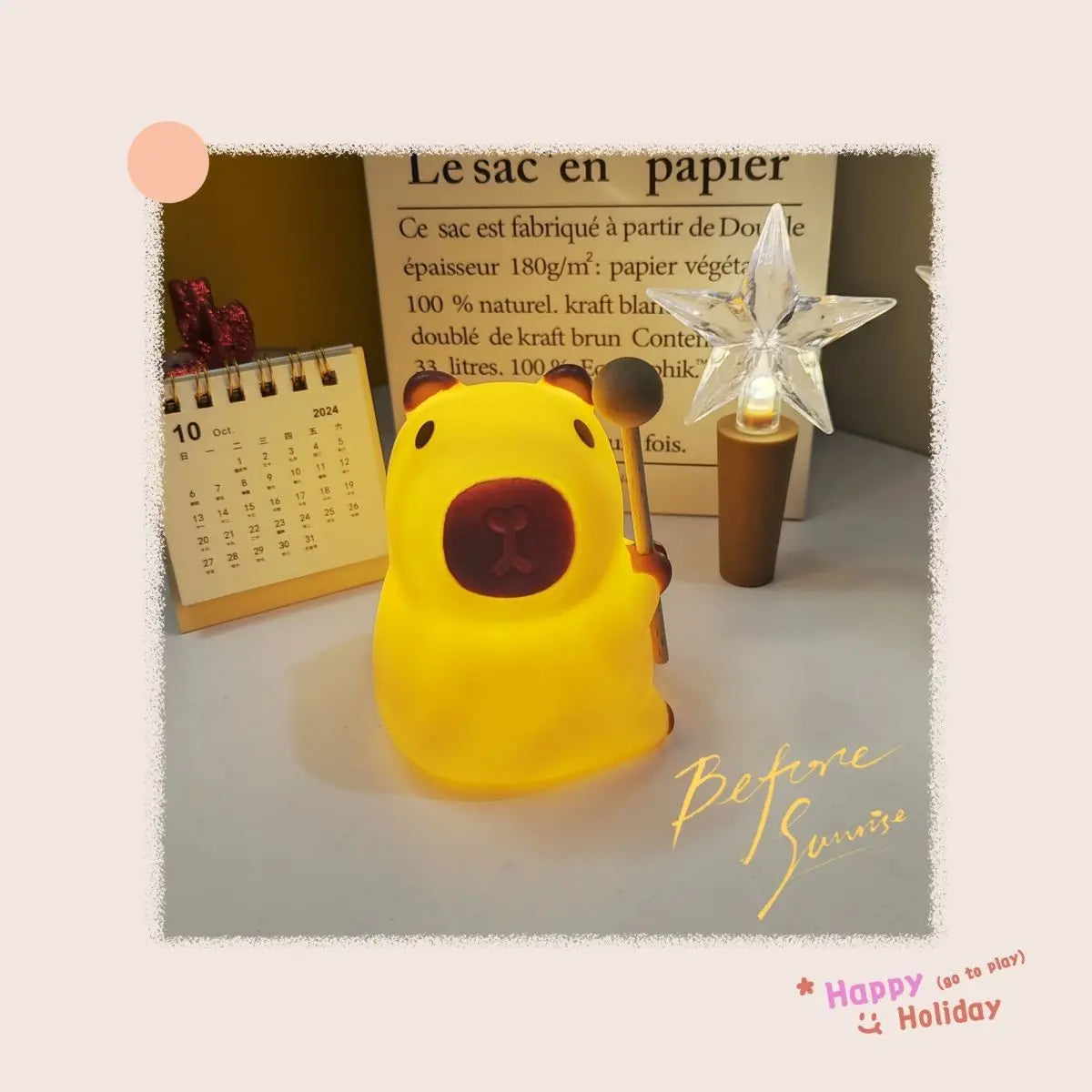 Mini Cartoon Vinyl Capybara Night Light Kapibala Animal Bedside Lamp Battery Powered Christmas Gift for Kids Girls Boys Women