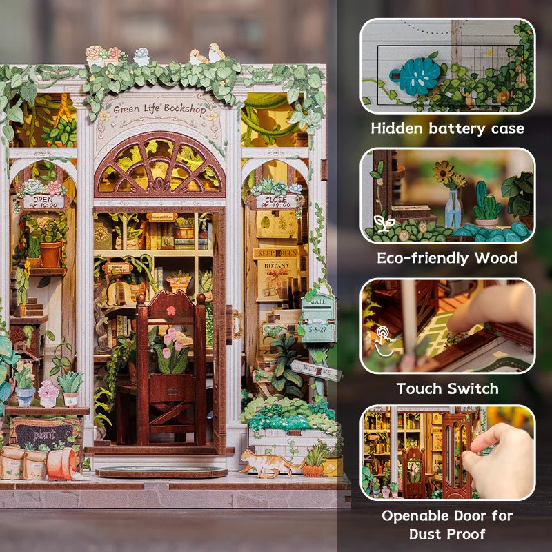 CUTEBEE Book Nook Kit DIY Miniature Model Dollhouse for Adults and Teens Bookshelf Decor 3D Wooden Puzzle Gifts for Family