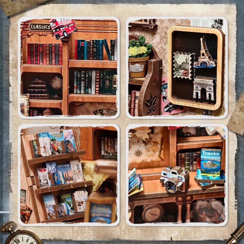 CUTEBEE Book Nook Kit DIY Miniature Model Dollhouse for Adults and Teens Bookshelf Decor 3D Wooden Puzzle Gifts for Family