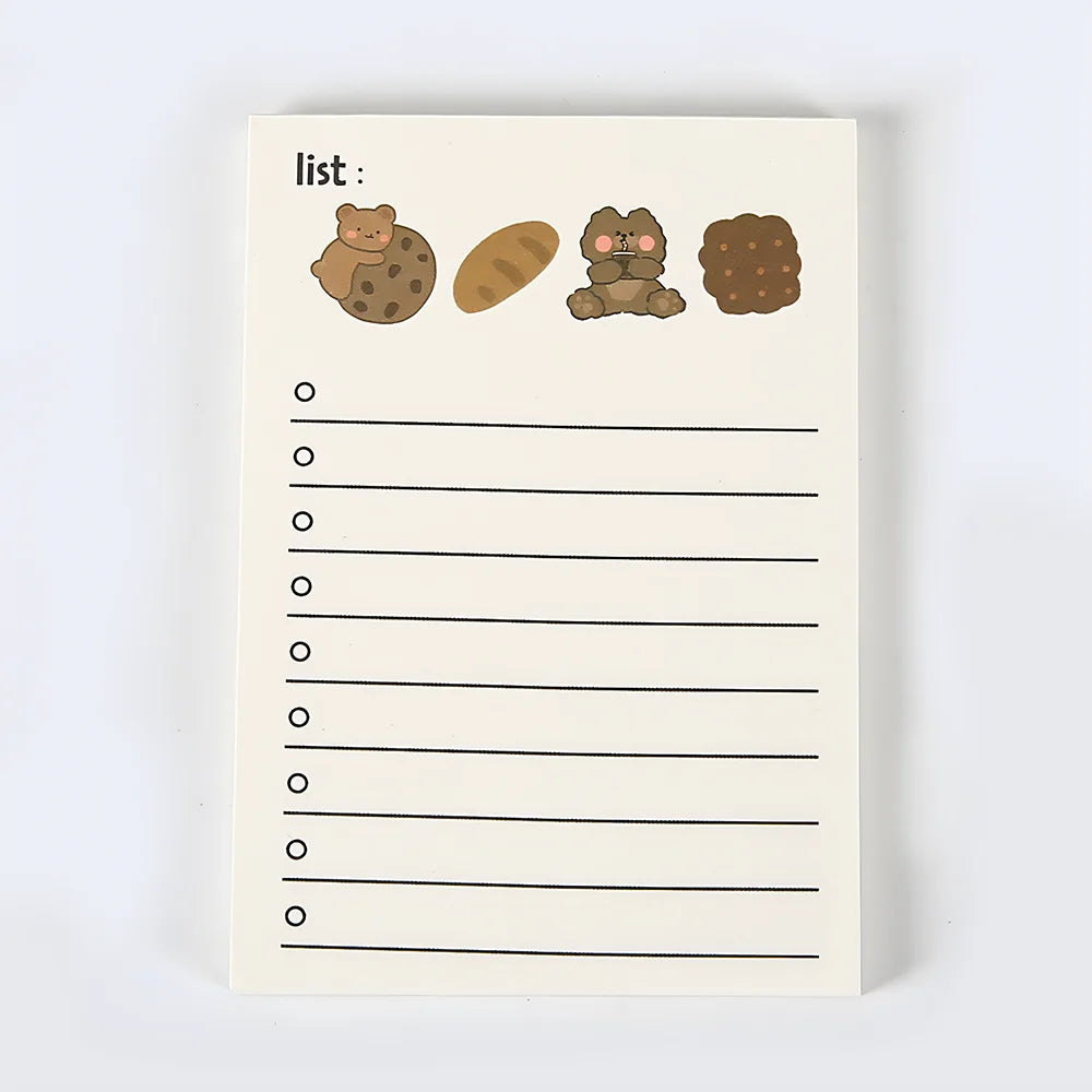 Korean Bear Fruit Non-sticky Notes Lined Memo Pads Cute Check to Do List Shopping Daily Weekly Planner Notepad Stationery Agenda