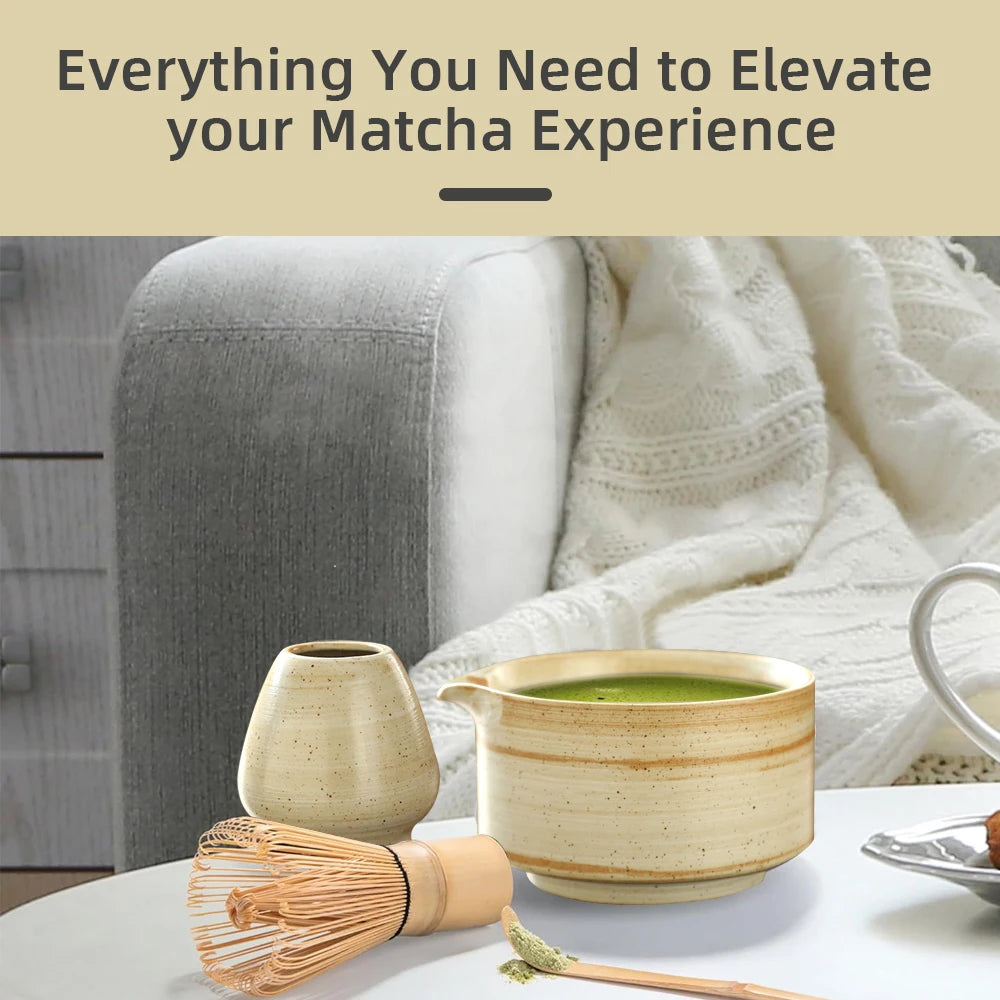 4-Piece Japanese Matcha Tea Set with Bamboo Whisk