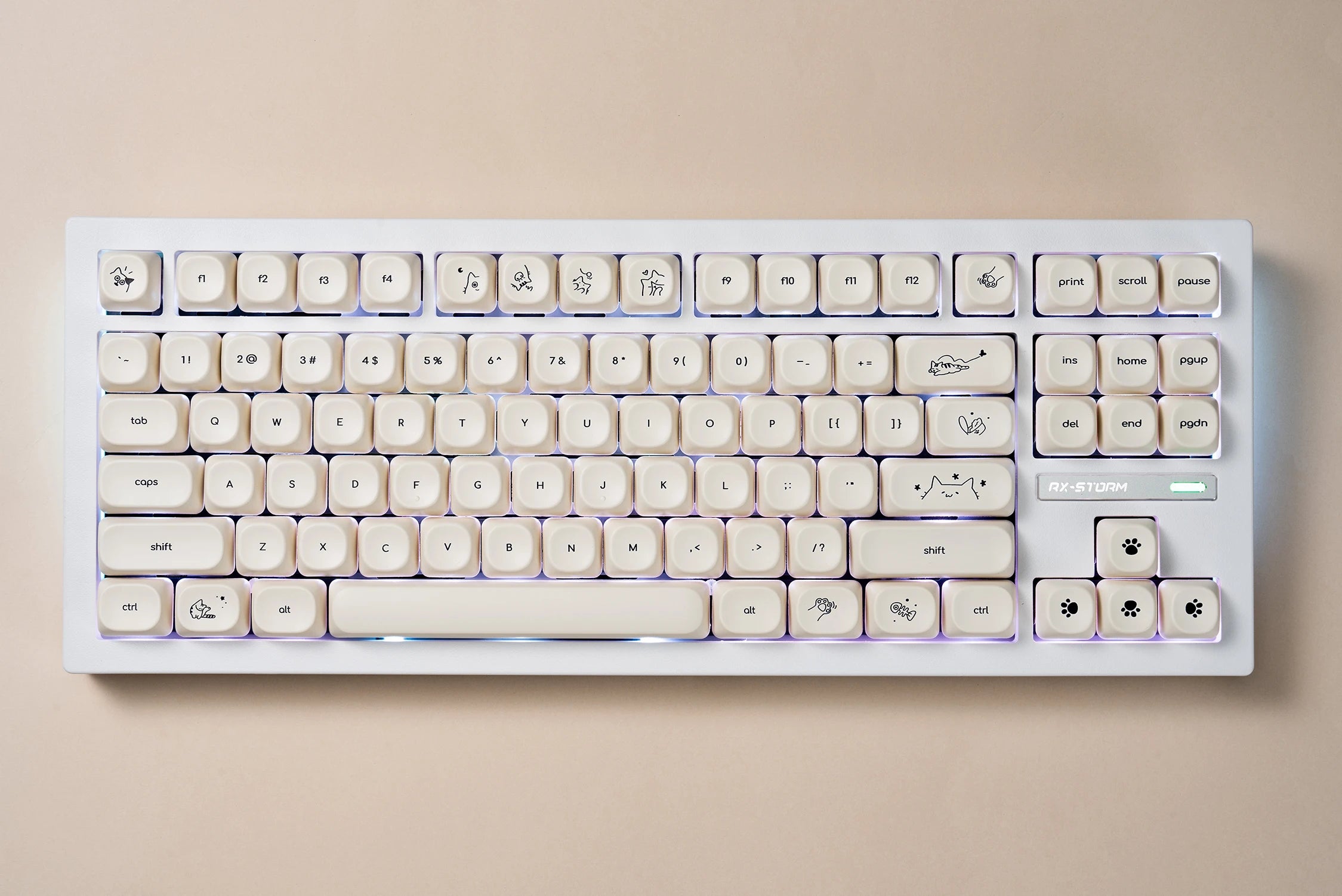 124 key Cute Cat Keycaps PBT Sublimation Moa Ball Cap White Minimalist Small Font Mechanical Keyboard Keycaps Korean English