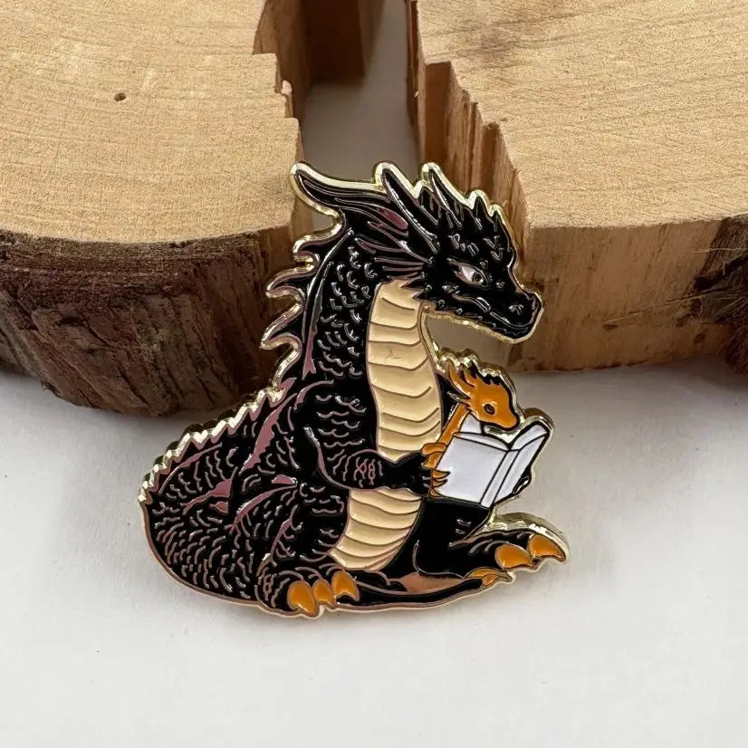 Dragon Reader Fantasy Enamel Brooch Pin