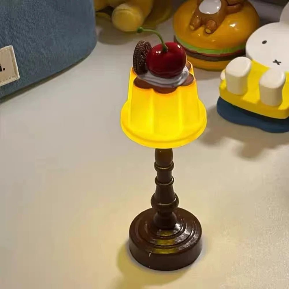 Kawaii Pudding Night Light LED Desk Lamp Battery Powered Desk Bedside Bedroom Bar Room Decor Atmosphere Sleeping Light kid Gifts