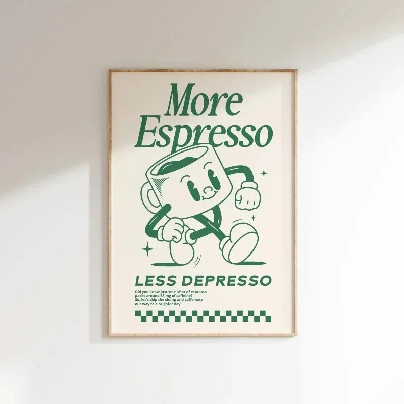 More Espresso Less Depresso Wall Art, Coffee Quote Wall Art, Coffee Station Wall Art, Coffee Bar Print, Cute Prints, Retro Quote