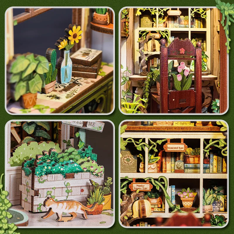 CUTEBEE Book Nook Kit DIY Miniature Model Dollhouse for Adults and Teens Bookshelf Decor 3D Wooden Puzzle Gifts for Family