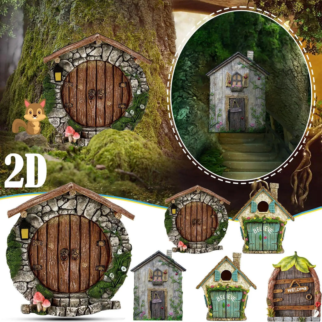 2D Fairy Garden Miniatures Gnome Window Door Set – Pendant Glow In The Dark Creative Ornaments Crafts for Fairy Garden Decorations