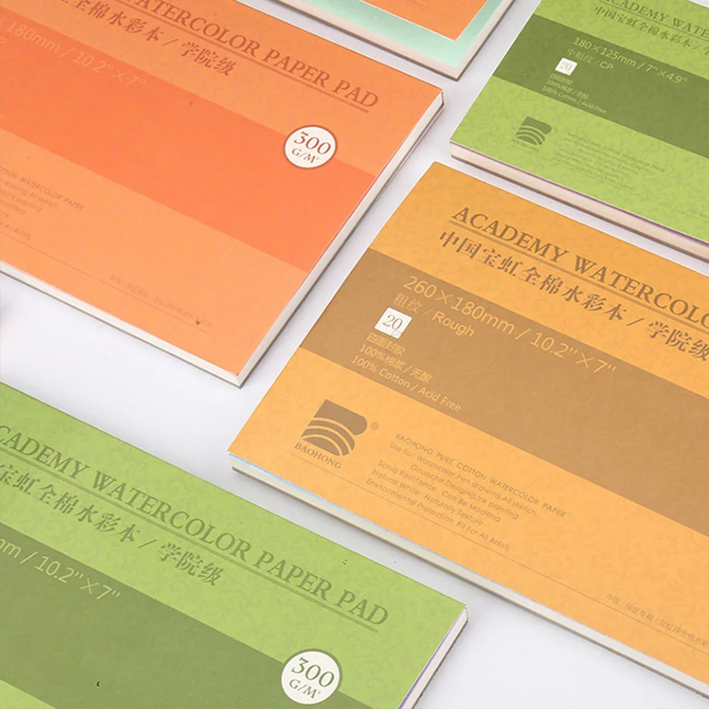 100% Cotton Watercolor Paper Pad – 300gsm Artist Painting Book | Cold & Hot Press Textures | 20-Sheet Sealed Pad (32K & 16K Sizes)