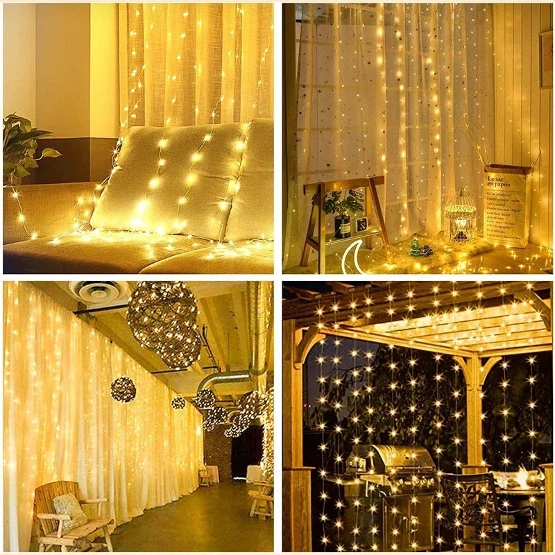 3M LED Curtain String Lights – Fairy Decoration USB Holiday Garland Lamp with 8 Modes for Home, Garden, Christmas, Party, New Year &amp; Wedding