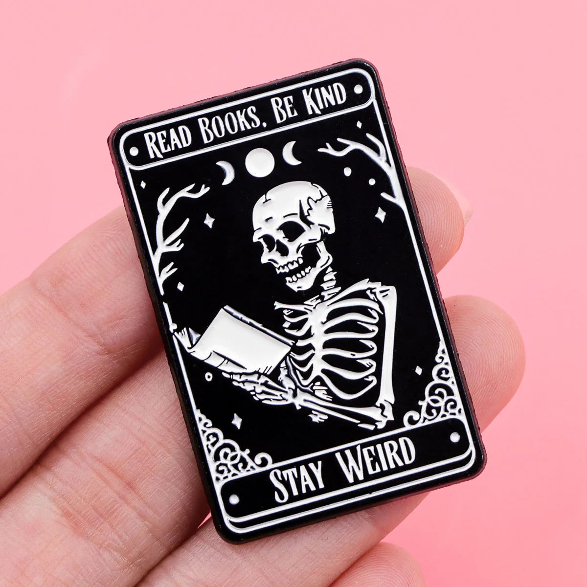 Black Cat Skeleton Book Enamel Pin