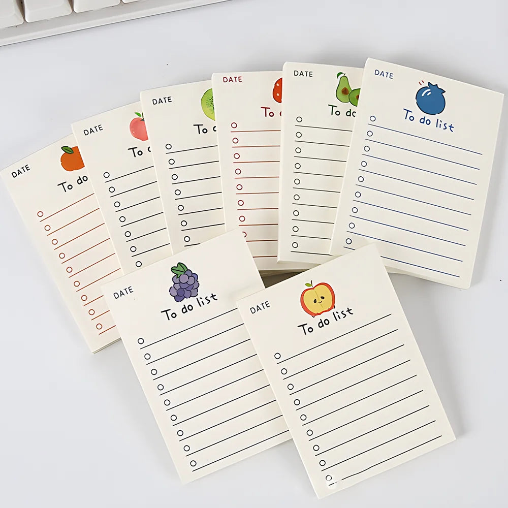 Korean Bear Fruit Non-sticky Notes Lined Memo Pads Cute Check to Do List Shopping Daily Weekly Planner Notepad Stationery Agenda