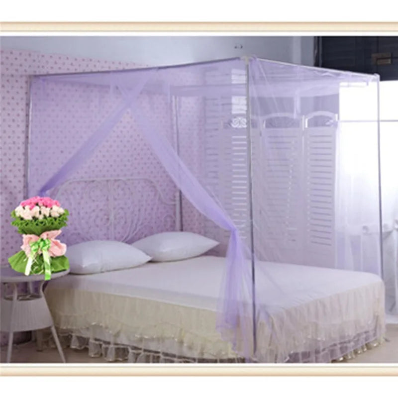 Princess-Style Lace Bed Canopy  Double Bed Mosquito Net 100% Polyester Mesh Insect Netting for Home & Travel  White, Pink, Blue, Purple