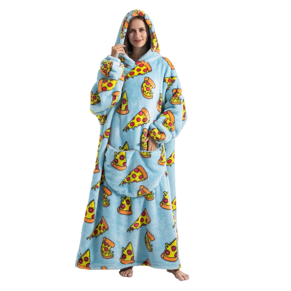 Flannel Wearable Blanket Hoodie with Pocket