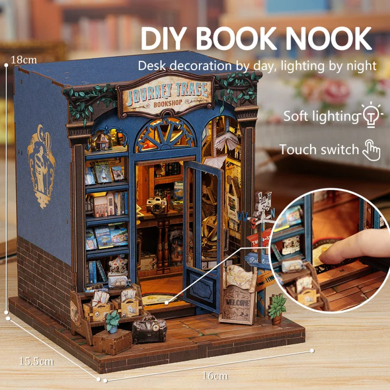 CUTEBEE Book Nook Kit DIY Miniature Model Dollhouse for Adults and Teens Bookshelf Decor 3D Wooden Puzzle Gifts for Family