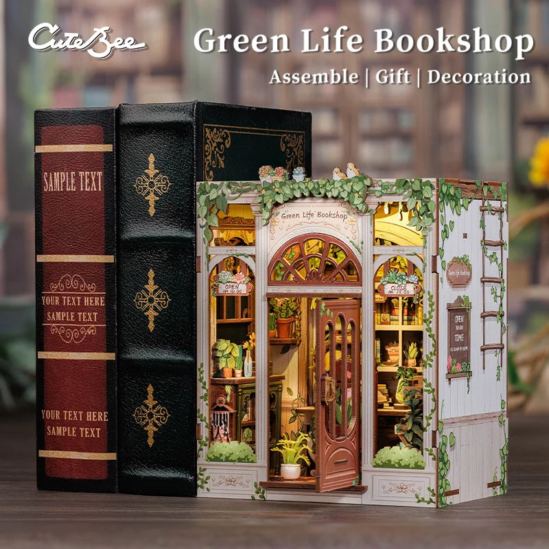 CUTEBEE Book Nook Kit DIY Miniature Model Dollhouse for Adults and Teens Bookshelf Decor 3D Wooden Puzzle Gifts for Family