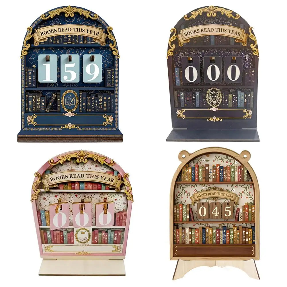 Wooden Book Read This Year Counter Tracker Up To 999 Books Challenge Tracker Retro Bookshelf Classroom Decor Gift for Book Lover