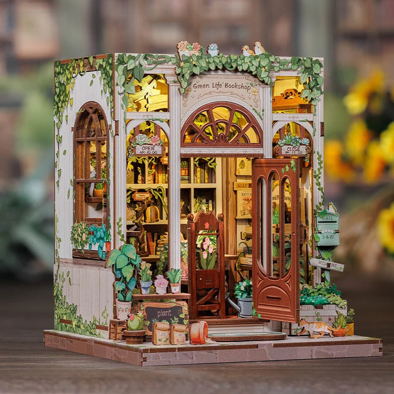 CUTEBEE Book Nook Kit DIY Miniature Model Dollhouse for Adults and Teens Bookshelf Decor 3D Wooden Puzzle Gifts for Family