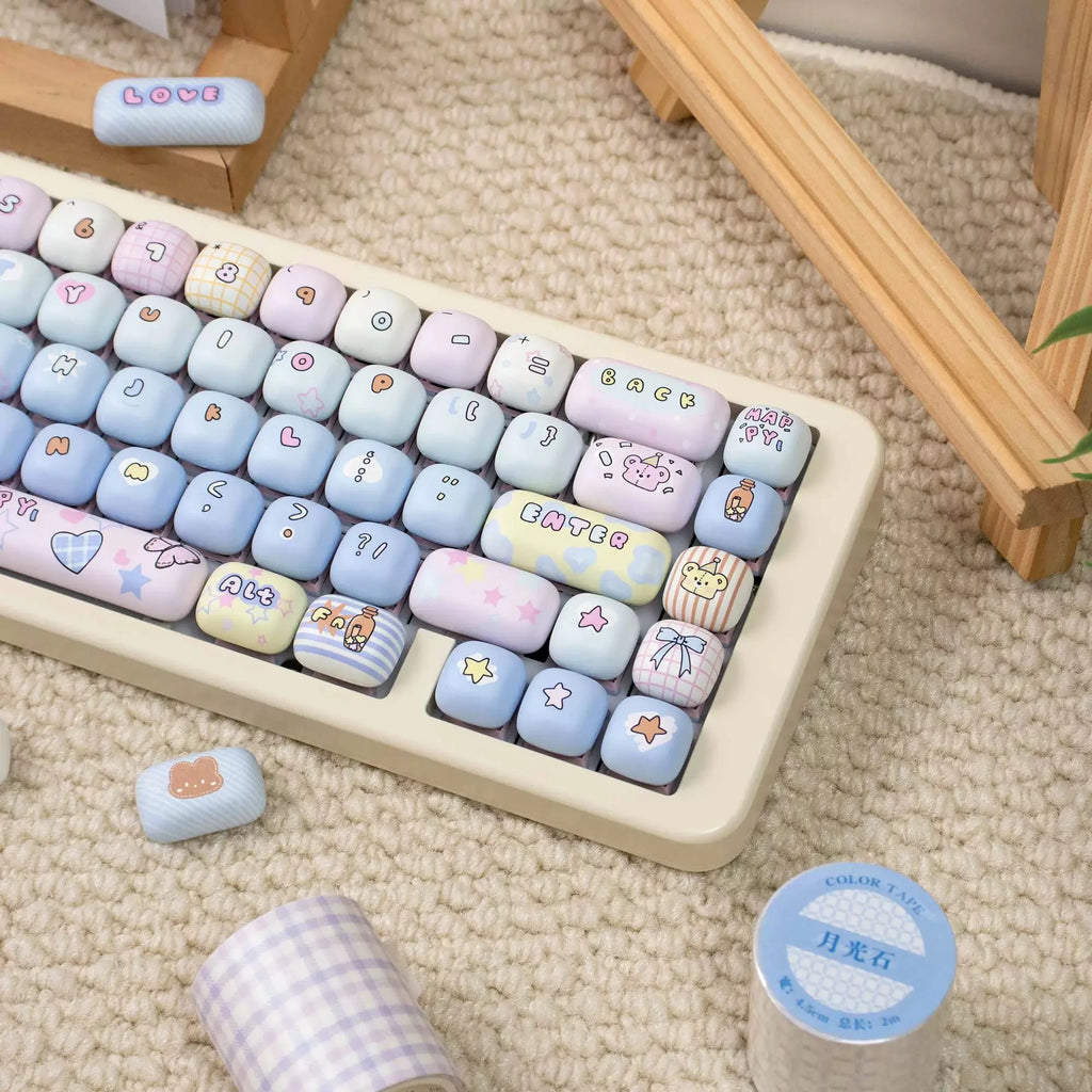 140 Keys Cute Keycaps Cat MOG Keycaps PBT Pink Keys Gift for Girl Cute New Square Thermal Sublimation Mechanical Keyboard 6.25U