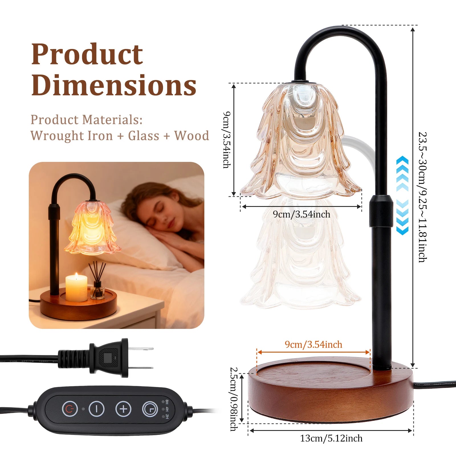 Flower Candle Warmer Lamp with Timer 4 Speed Dimmable Height Adjustable Base House Warming Birthday Gifts New Home Decor