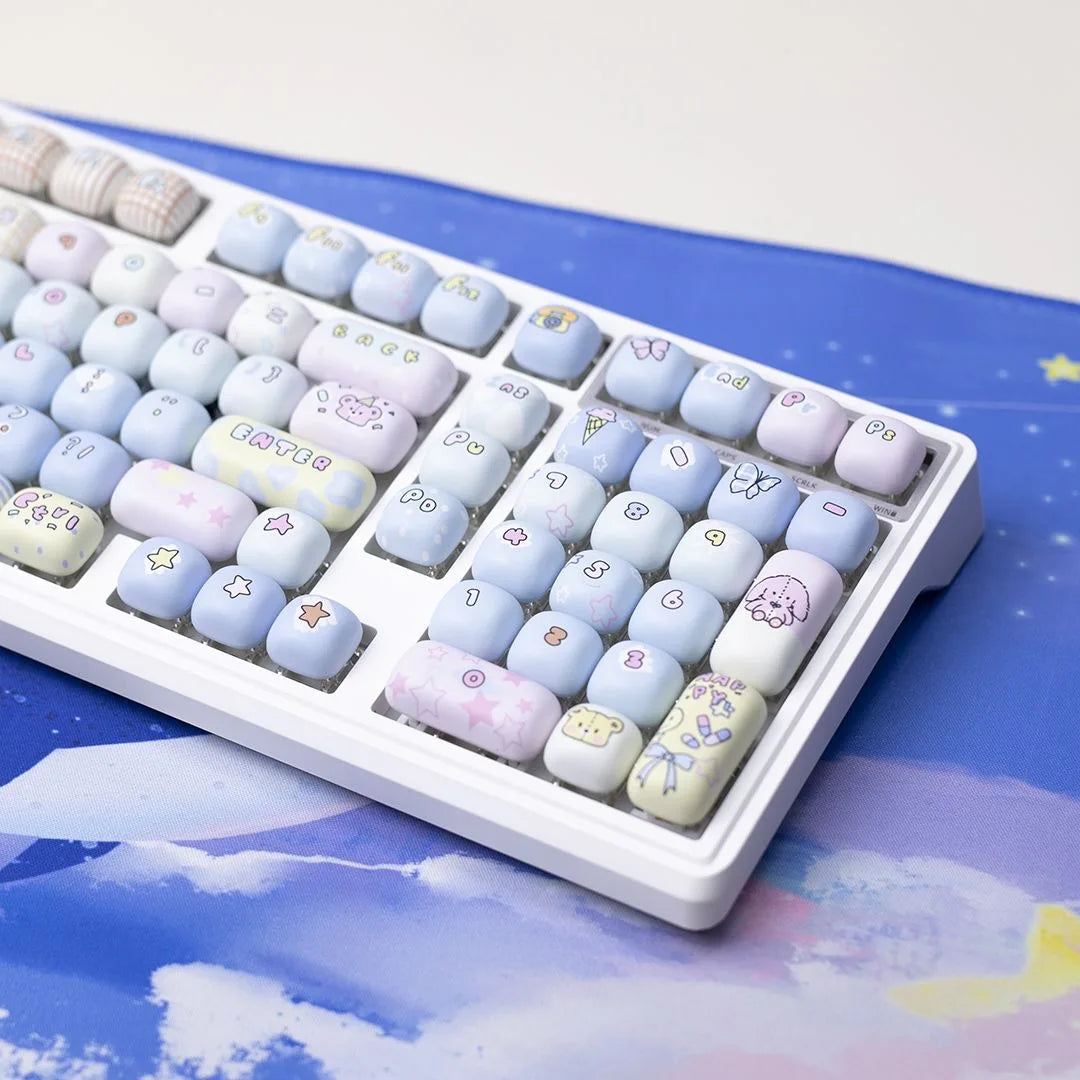 140 Keys Cute Keycaps Cat MOG Keycaps PBT Pink Keys Gift for Girl Cute New Square Thermal Sublimation Mechanical Keyboard 6.25U