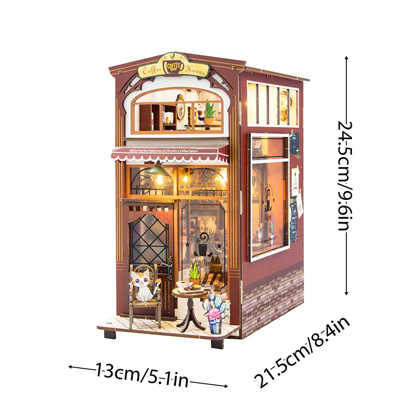 Wooden Mini Doll House DIY Book Nook Kit – Assembly Model 3D Puzzle Bookend Toys Bookshelf Insert Decor with LED Light for Xmas Gifts