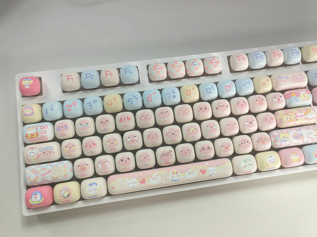 140 Keys Cute Keycaps Cat MOG Keycaps PBT Pink Keys Gift for Girl Cute New Square Thermal Sublimation Mechanical Keyboard 6.25U