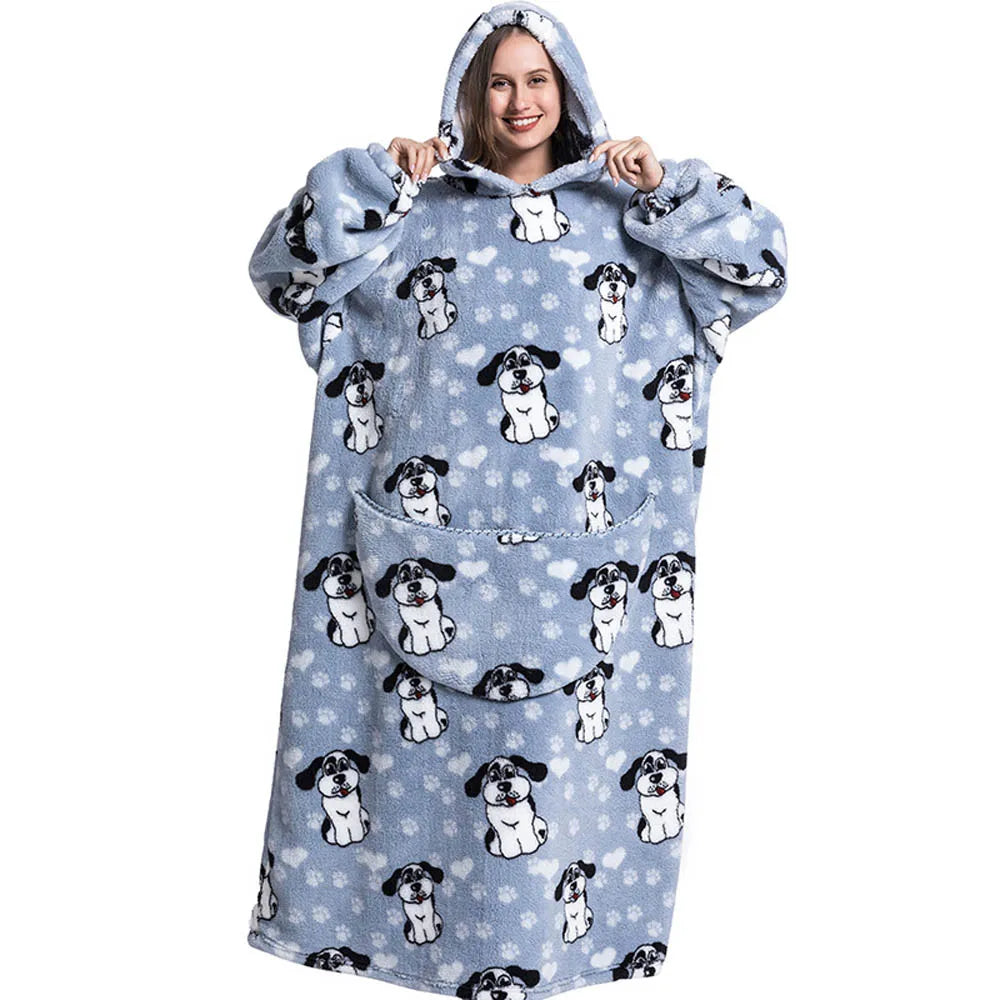 Flannel Wearable Blanket Hoodie with Pocket