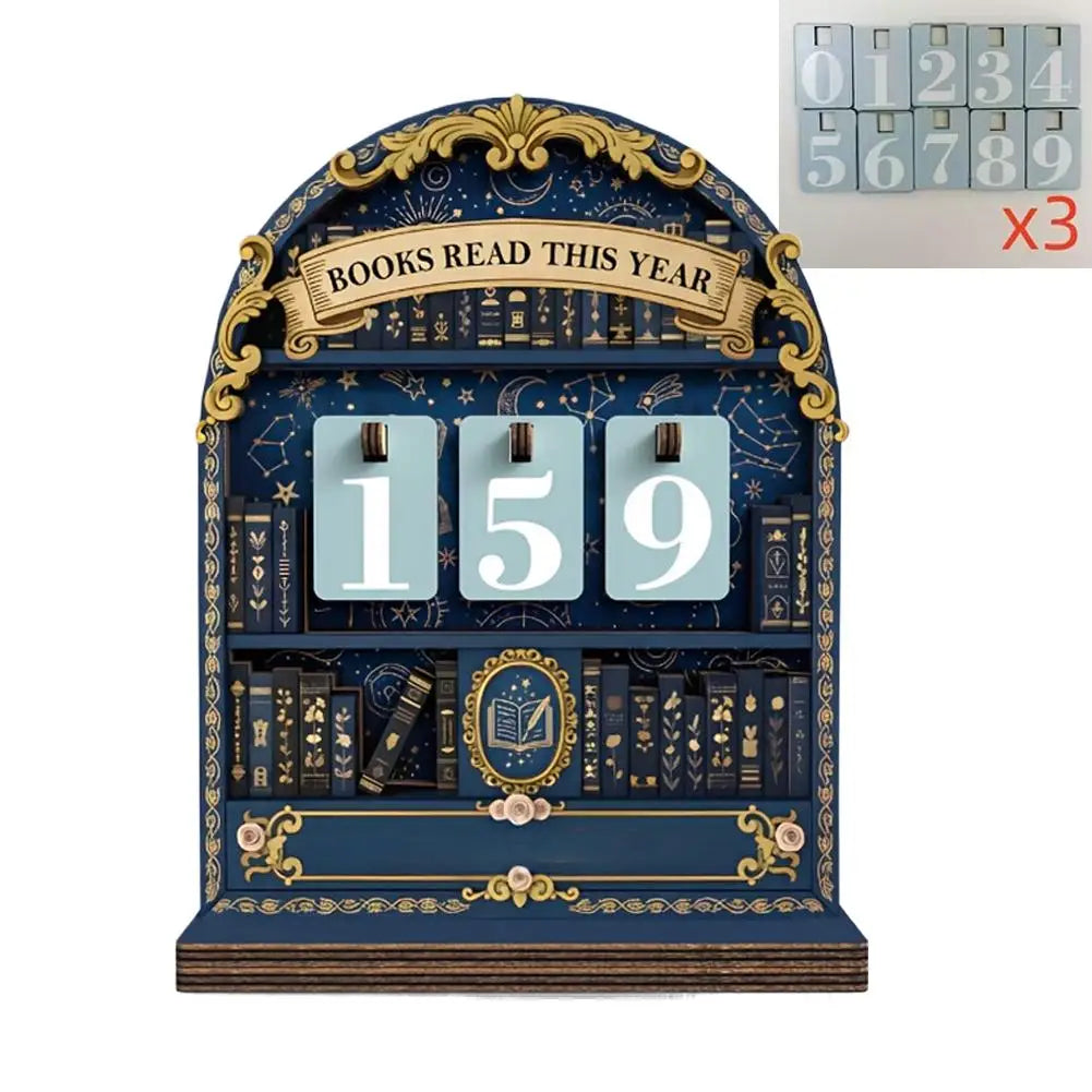 Wooden Book Read This Year Counter Tracker Up To 999 Books Challenge Tracker Retro Bookshelf Classroom Decor Gift for Book Lover
