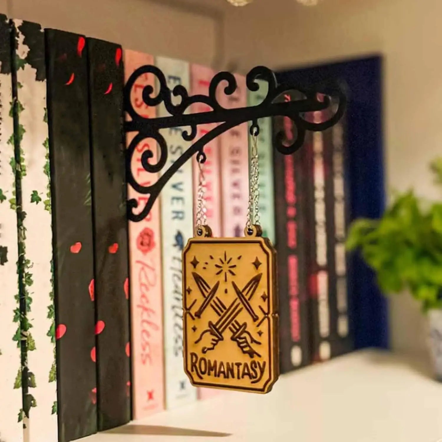 Book Nook Tavern Signs– Genre Shelf Labels with Hanging Brackets, Tavern-Style Book Nook Decor, Bookshelf Genre Signs for Home