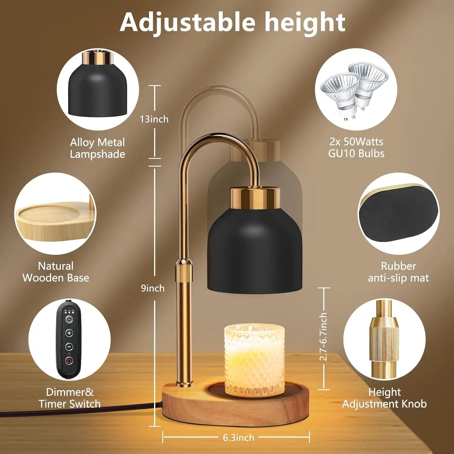 Candle Warmer Lamp with Timer and Two Wax Warmer Bulbs,Electric Wax Warmer for Scented Wax,Mothers Day Gift and House Warming Gi