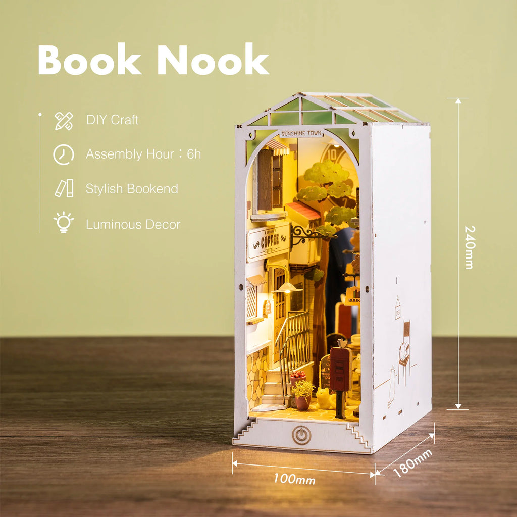 Robotime Rolife Book Nooks Series Stories in Books – 4 Kinds DIY Wooden Miniature House Furniture Kits for Bookshelf Insert Decor