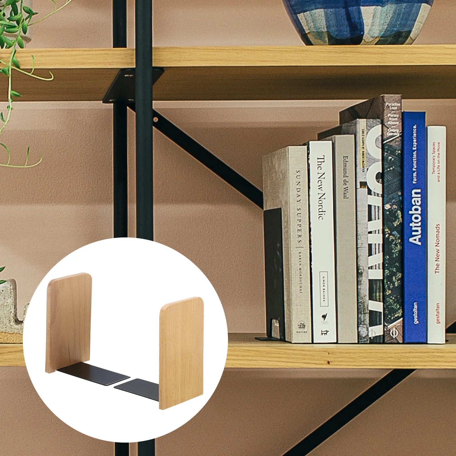 Wood & Metal Desktop Bookends (Set of 2)