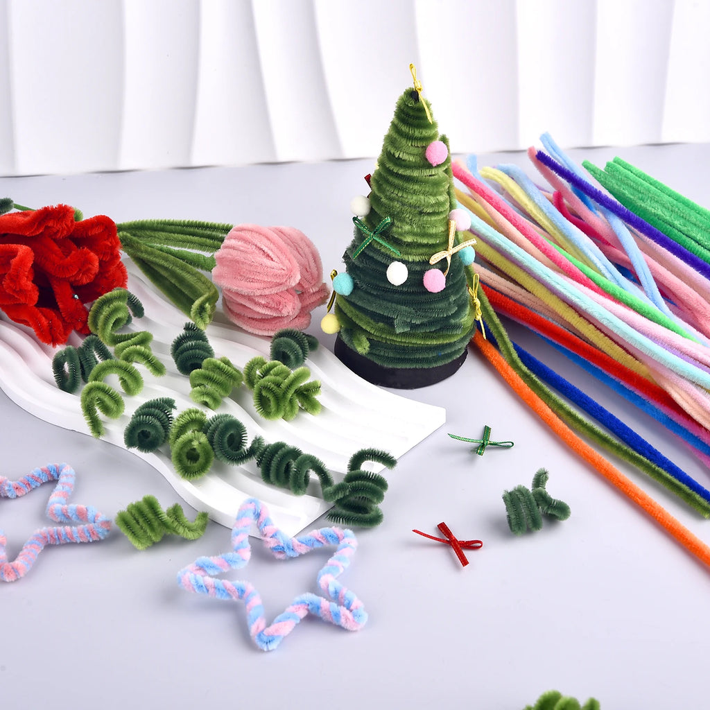 100pcs Colorful Chenille Stems – Soft Pipe Cleaners for DIY Crafts | 30cm Twist Plush Wire Sticks for Kids & Creative Hobbies