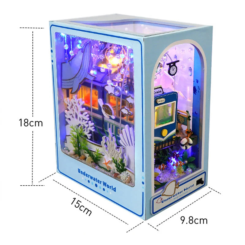 Wooden Mini Doll House DIY Book Nook Kit – Assembly Model 3D Puzzle Bookend Toys Bookshelf Insert Decor with LED Light for Xmas Gifts