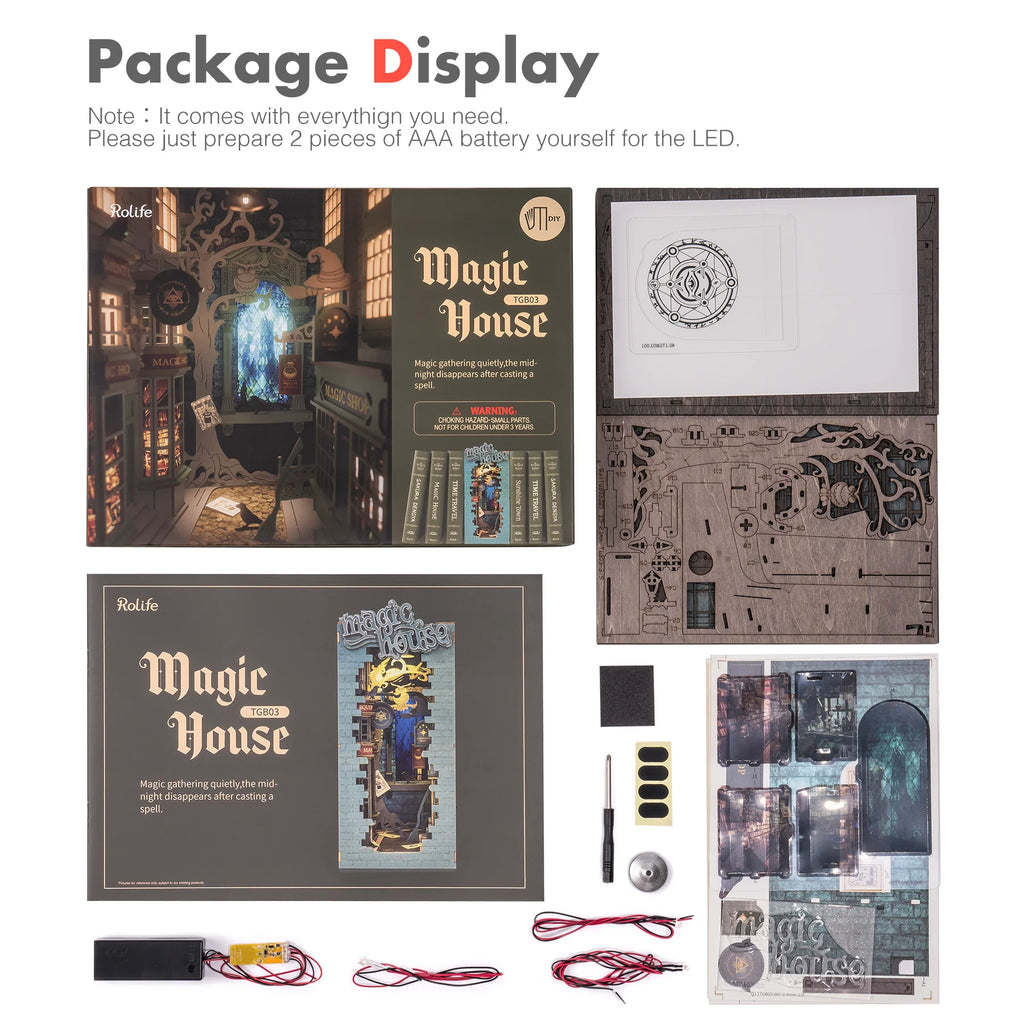 Robotime Rolife Book Nooks Series Stories in Books – 4 Kinds DIY Wooden Miniature House Furniture Kits for Bookshelf Insert Decor