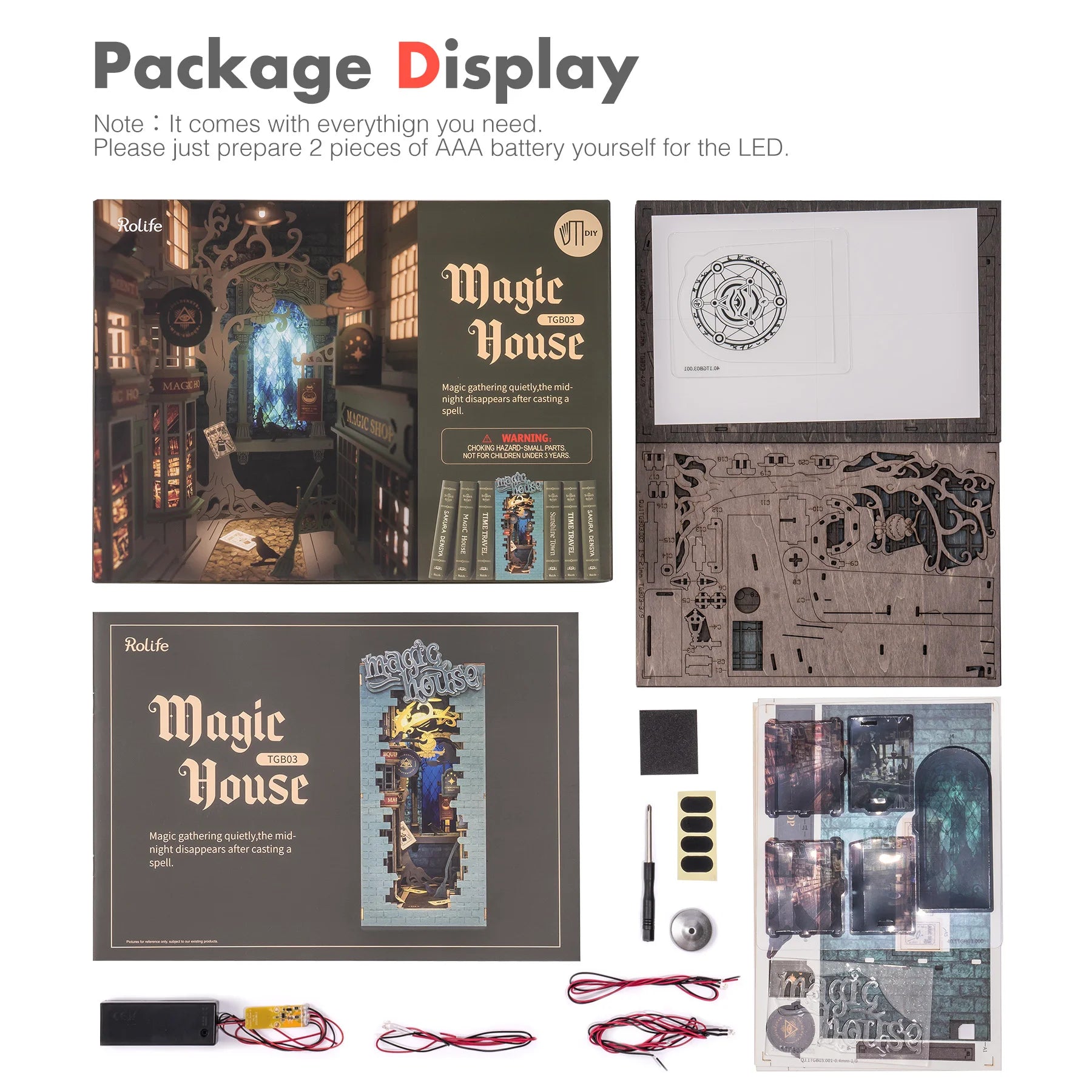 Robotime Rolife Book Nooks Series Stories in Books – 4 Kinds DIY Wooden Miniature House Furniture Kits for Bookshelf Insert Decor