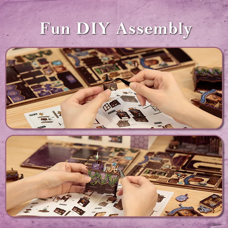 CUTEBEE Book Nook Kit DIY Miniature Model Dollhouse for Adults and Teens Bookshelf Decor 3D Wooden Puzzle Gifts for Family