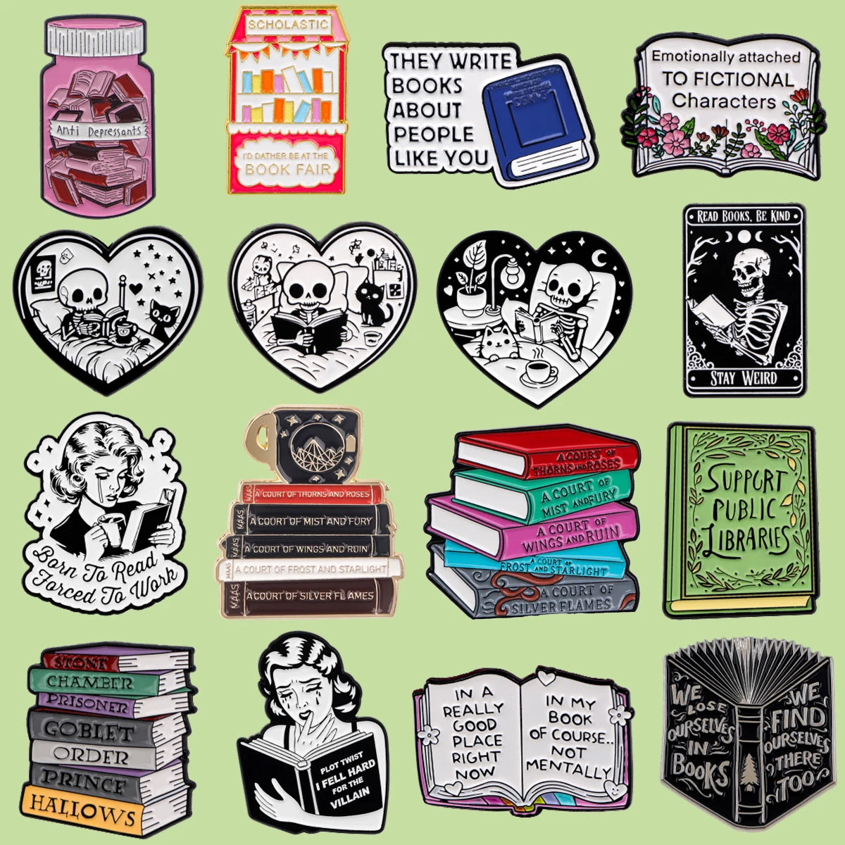 Black Cat Skeleton Book Enamel Pin