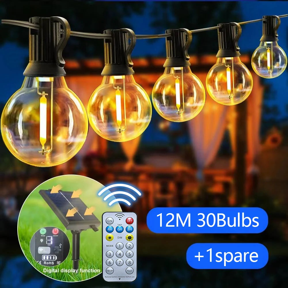 Solar G40 Outdoor String Lights with Remote Controls – LED Shatterproof Globe Bulb IP65 Waterproof Patio Light for Garden Decor