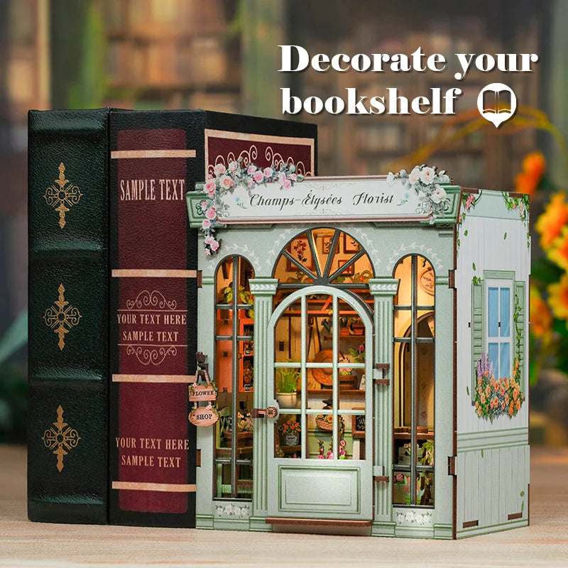 CUTEBEE Book Nook Kit DIY Miniature Model Dollhouse for Adults and Teens Bookshelf Decor 3D Wooden Puzzle Gifts for Family