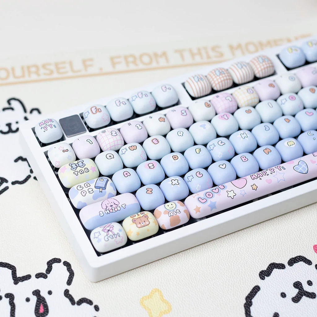 140 Keys Cute Keycaps Cat MOG Keycaps PBT Pink Keys Gift for Girl Cute New Square Thermal Sublimation Mechanical Keyboard 6.25U